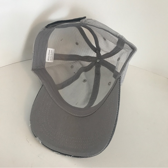 Distressed Canvas, Mesh Back Ponytail Hat Adjustable Black Grey New! - Picture 4 of 12